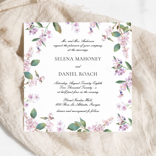 Invitation Élégant Lilac Fleurs sauvages Mariage de lavande (Créateur téléchargé)