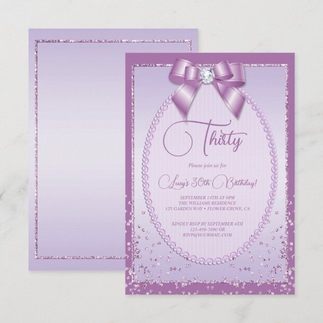 Invitation Elégant Lilac Jewel Bow & Confetti Anniversaire (Devant / Derrière)