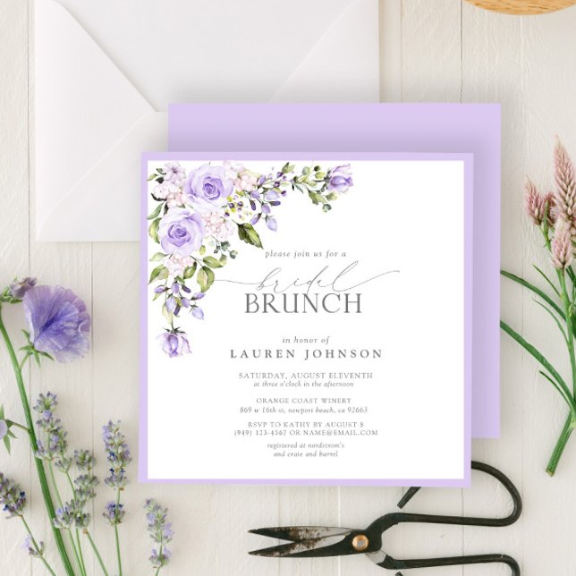 Invitation Élégant Lilac Lavender Botanical Bridal Brunch (Easily personalize this bridal brunch invitation for the perfect celebration of the bride to be!)