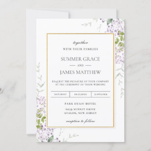 Invitation Élégant Lilac mauve Flore Mariage