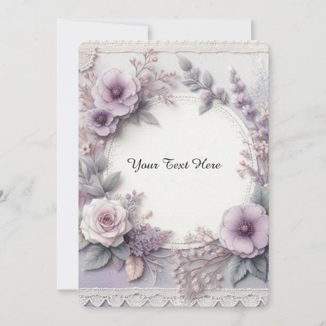 Invitation Élégant Lilac Pastel Floral et dentelle (Devant)