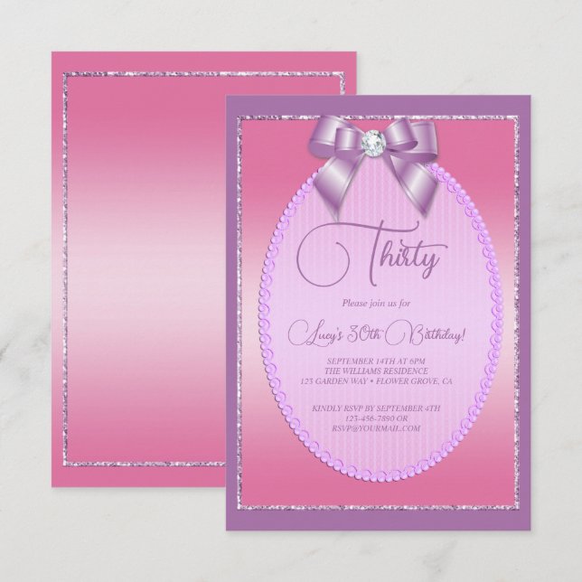 Invitation Elégant Lilac & Pink Jewel Bow Anniversaire (Devant / Derrière)