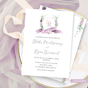 Invitation Élégant Lilac Purple, Mariage Monogramme Rose