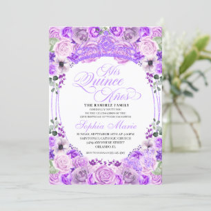 Invitation Elégant Lilac violet Floral Quinceanera Anniversai