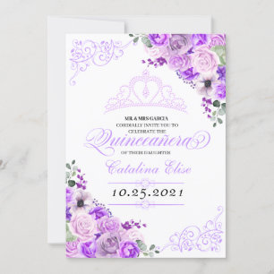 Invitation Elégant Lilac violet Floral Quinceanera Anniversai