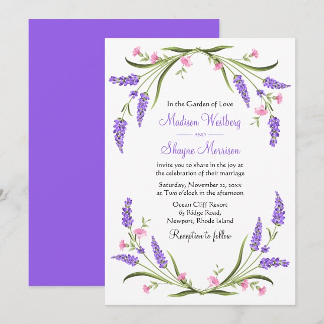 Invitation Elégant Lilacs Aquarelle violet Mariage Floral I (Devant / Derrière)