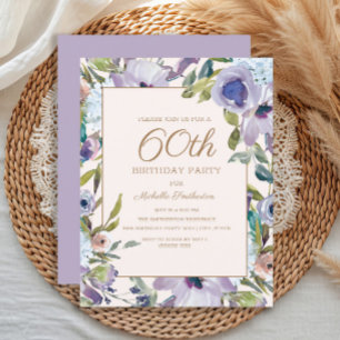 Invitation Élégant lilas violet floral verdure 60e anniversai