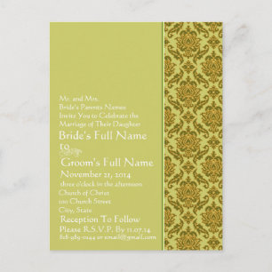 Invitation Elegant Lime & Gold Mariage damassé