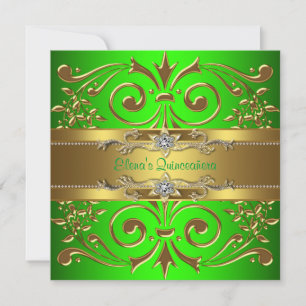 Invitation Elegant Lime Green et Gold Quinceanera