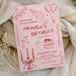 Invitation Elegant Line Art Girl’s Birthday Party-