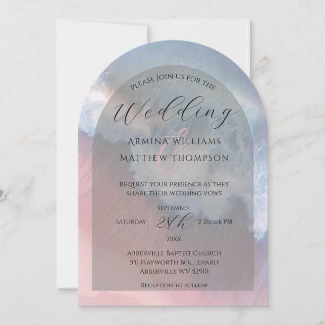 Invitation Elégant littoral Wave Arch Beach Mariage (Devant)