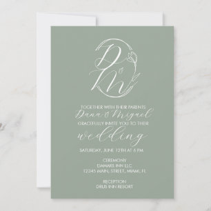 Invitation Élégant Logo De Mariage Floral Délicat Monogrammé 