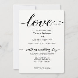 Invitation Elegant Love script turquoise noir et blanc