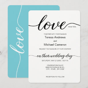 Invitation Elegant Love script turquoise noir et blanc