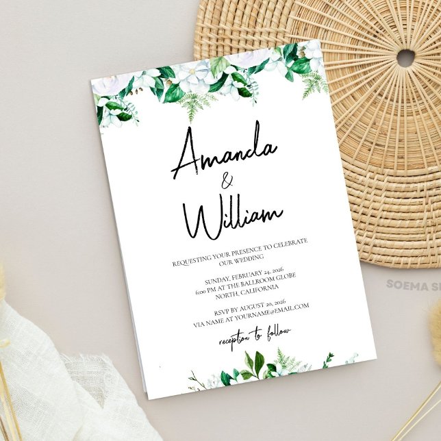 Invitation Elegant Lush White Floral and Greenery Wedding (Elegant Lush White Floral and Greenery Wedding Invitation)