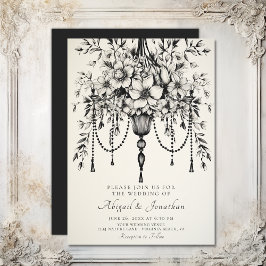 Invitation Élégant lustre floral Mariage noir et blanc