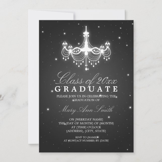 Invitation Élégant lustre noir de classe de la fête de la rem (Devant)