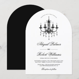 Invitation Élégant lustre noir Vieux argent mariage voûté