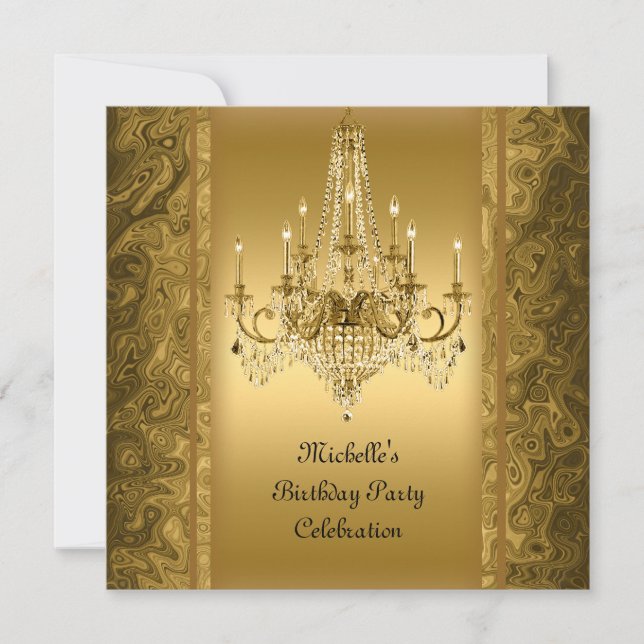 Invitation Élégant lustre or de fête d'anniversaire (Devant)