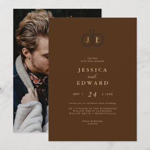 Invitation Élégant Luxe Brun Monogramme Photo Mariage