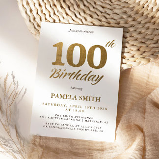 Invitation Élégant luxe classique faux or 100e anniversaire