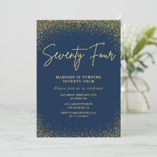 Invitation Élégant Luxe Marine Or Paillettes 74e anniversaire
