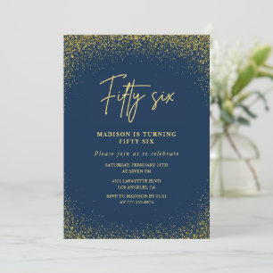 Invitation Élégant Luxe Marine Pailleté Or 56e anniversaire