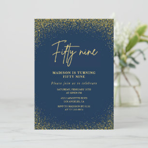 Invitation Élégant Luxe Navy Or Pailleté 59ème anniversaire