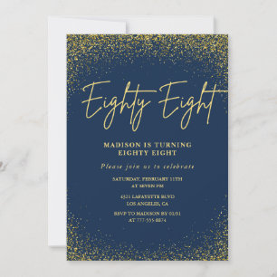Invitation Élégant Luxe Navy Or Pailleté 88e anniversaire