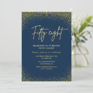 Invitation Élégant Luxe Navy Or Paillettes 58e anniversaire