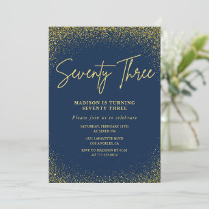 Invitation Élégant Luxe Navy Or Paillettes 73e anniversaire