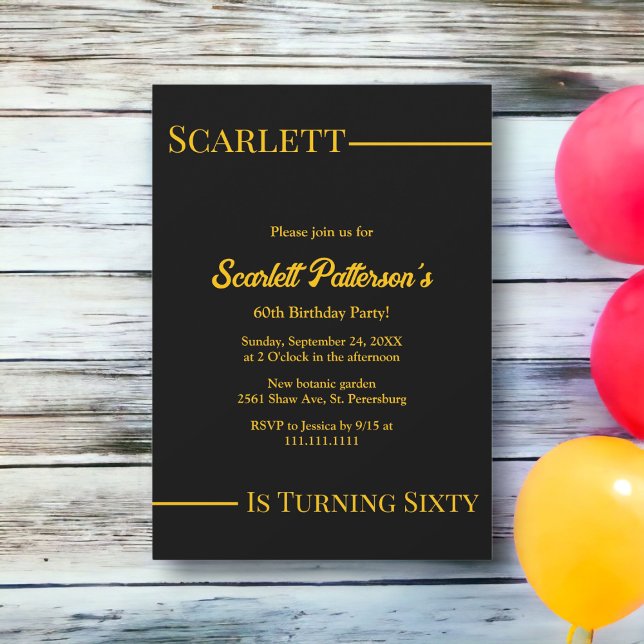 Invitation Elégant Luxe Noir Et Or Moderne Anniversaire (Créateur téléchargé)