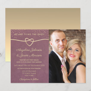 Invitation Elégant Luxe Purple Gold Confetti Mariage Photo