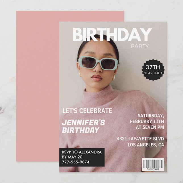 Invitation Elegant Luxury Magazine Photo 37e anniversaire (Devant / Derrière)