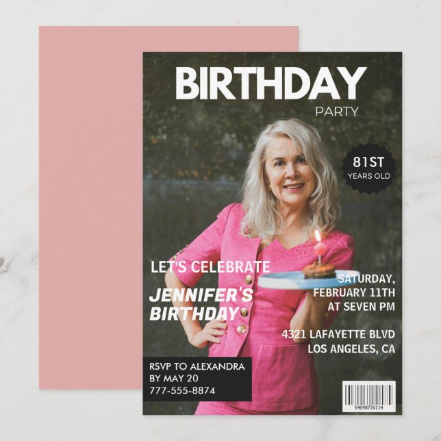 Invitation Elegant Luxury Magazine Photo 81e anniversaire (Devant / Derrière)