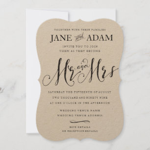 Invitation Elégant M. & Mme Typography Mariage KRAFT