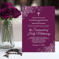 Élégant Magenta & Argent Mariage catholique modern