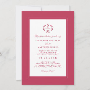 Invitation Élégant Magenta Red Initials Mariage de calligraph