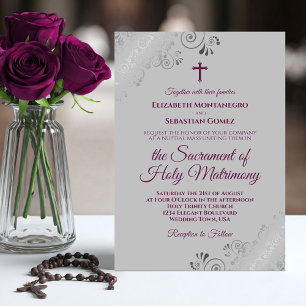 Invitation Élégant Magenta sur gris Mariage catholique modern