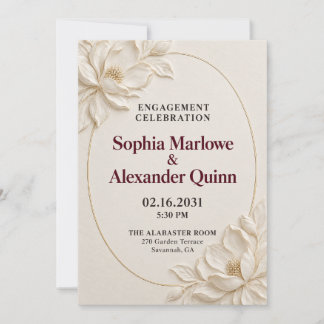 Invitation Élégant Magnolia 3D Ivoire Or Partie Engagement