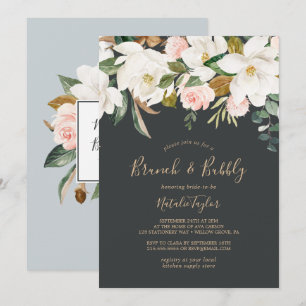Invitation Élégant Magnolia Black & White Brunch et Bubbly