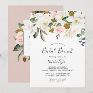 Invitation Élégant Magnolia   Brunch nuptial blanc et blanc