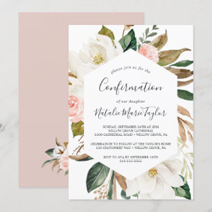Invitation Élégant Magnolia   Confirmation blanc et blanc