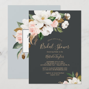 Invitation Élégant Magnolia   Fête des mariées noire et blanc