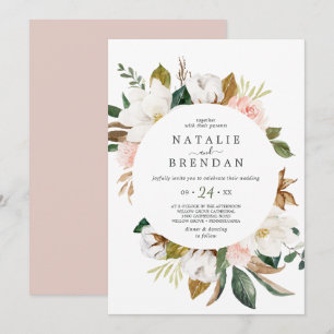 Invitation Élégant Magnolia   Mariage Décontracté blanc et bl