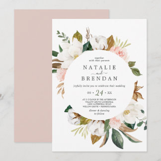 Invitation Élégant Magnolia | Mariage Décontracté blanc et bl