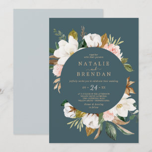 Invitation Élégant Magnolia   Mariage Décontracté Turquoise e