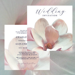 Invitation Élégant Magnolia Mariage rose et blanc