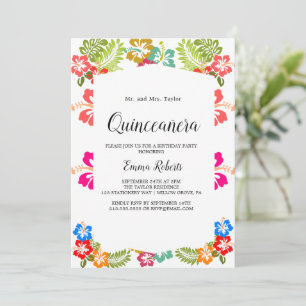 Invitation Élégant Magnolia   Quinceañera blanc et blanc