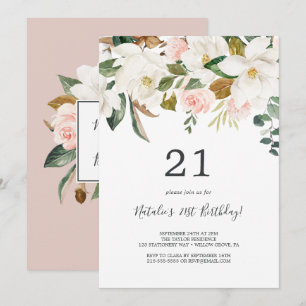 Invitation Élégant Magnolia   White and Blush 21st Birthday
